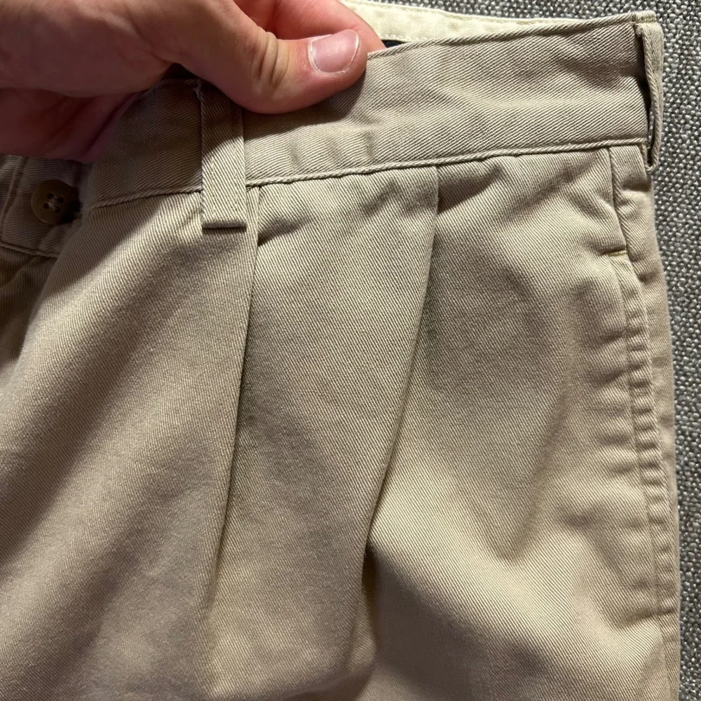 Polo Ralph Lauren Chino Pants Mens 38x32 Khaki Tan Pleated Cuffed Cotton Twill